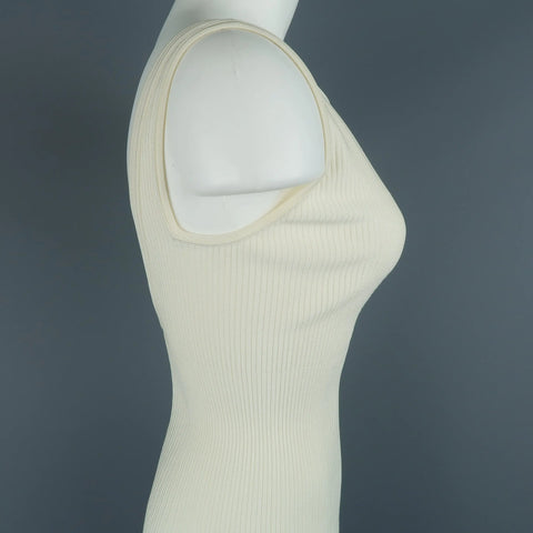 ALAIA Size XS Cream Ribbed Scoop Neck Bodycon Sleeveless Dress ALAIA