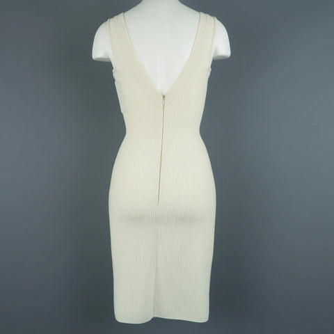 ALAIA Size XS Cream Ribbed Scoop Neck Bodycon Sleeveless Dress ALAIA