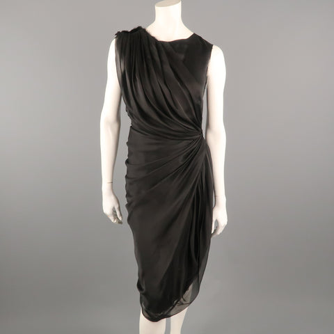 ALBERTA FERRETTI Size 4 Black Silk Draped Overlay Shift Cocktail Dress