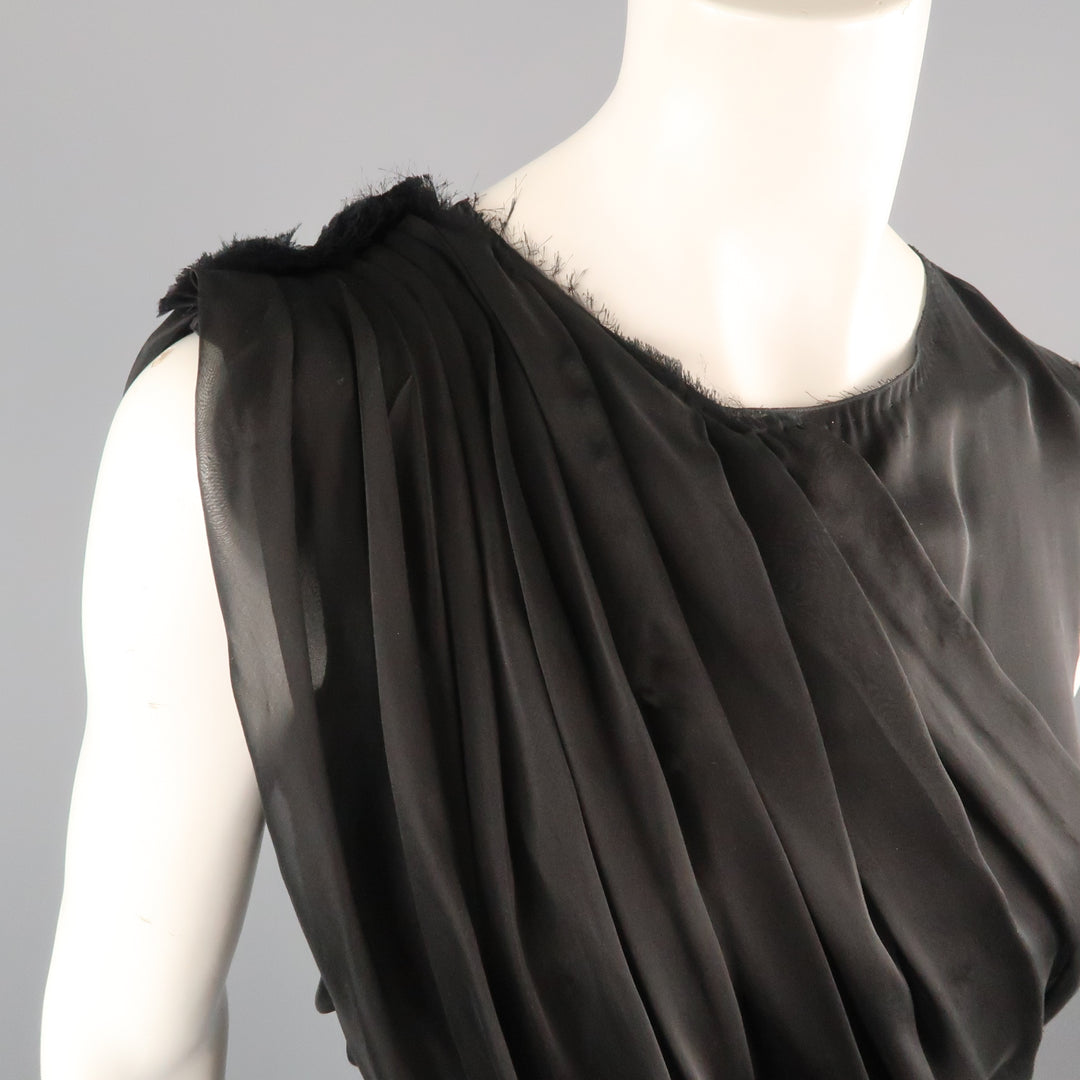 ALBERTA FERRETTI Size 4 Black Silk Draped Overlay Shift Cocktail Dress