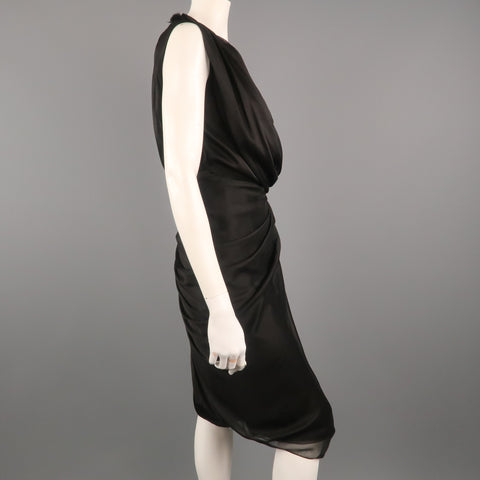 ALBERTA FERRETTI Size 4 Black Silk Draped Overlay Shift Cocktail Dress
