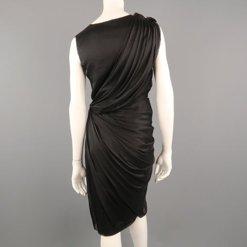 ALBERTA FERRETTI Size 4 Black Silk Draped Overlay Shift Cocktail Dress
