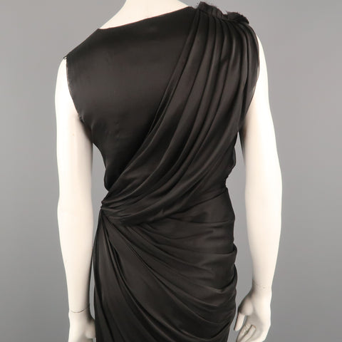 ALBERTA FERRETTI Size 4 Black Silk Draped Overlay Shift Cocktail Dress