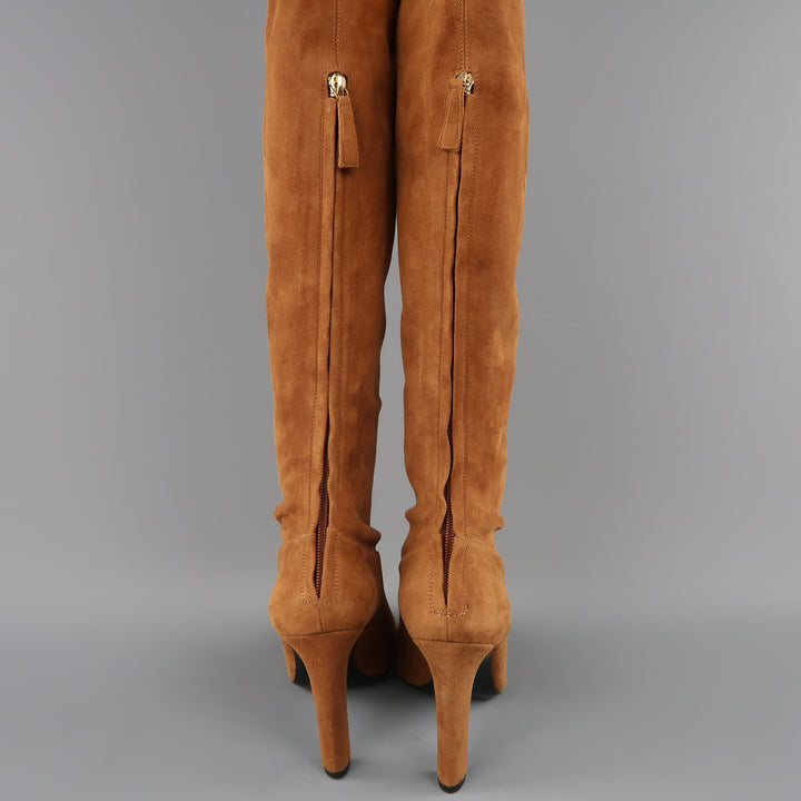 ALBERTA FERRETTI Size 9 Tan Suede Thigh High Boots