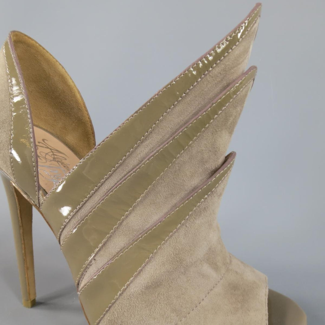 ALEJANDRO INGELMO Size 7 Taupe Suede 'Origami' Peep Toe Boots