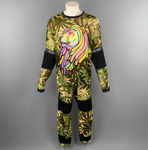 ALEX MATTSSON L Olive Print Viscose / Silk 31 Crew-Neck Suit