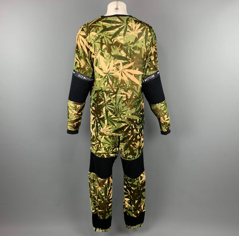 ALEX MATTSSON L Olive Print Viscose / Silk 31 Crew-Neck Suit