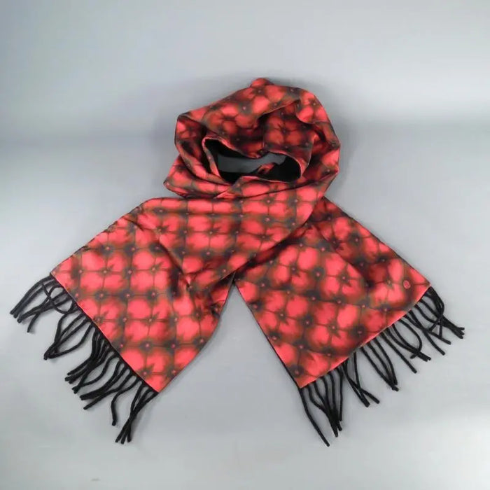 ALEXANDER MCQUEEN Red Tufted Print Satin Fringe Scarf