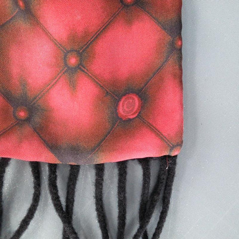 ALEXANDER MCQUEEN Red Tufted Print Satin Fringe Scarf ALEXANDER MCQUEEN
