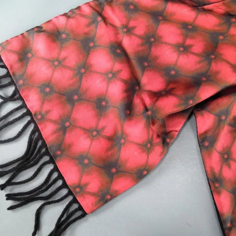 ALEXANDER MCQUEEN Red Tufted Print Satin Fringe Scarf ALEXANDER MCQUEEN