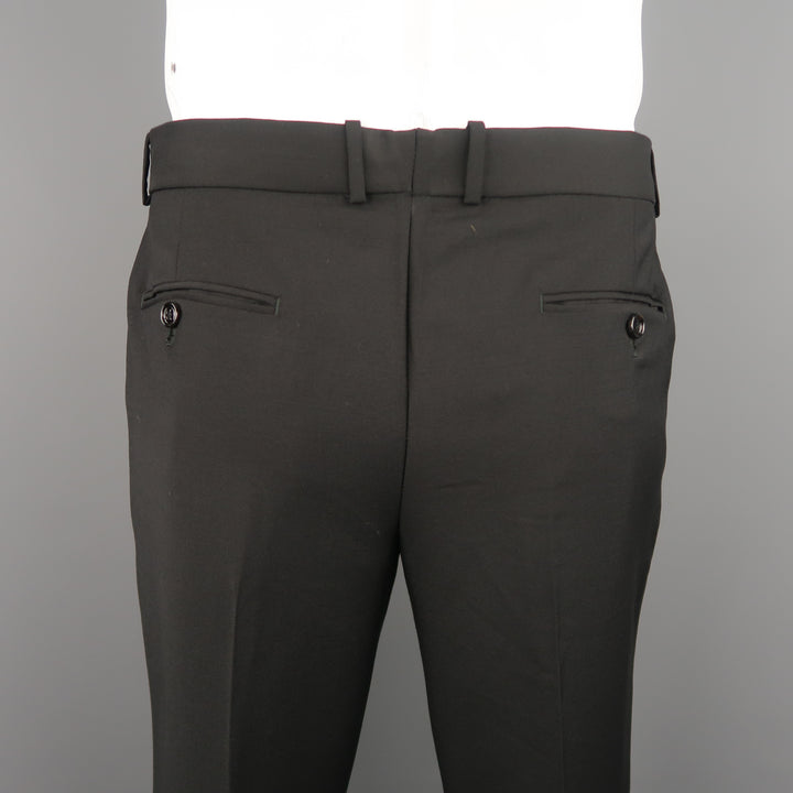ALEXANDER MCQUEEN Size 35 Black Solid Wool / Mohair Button Fly Dress Pants