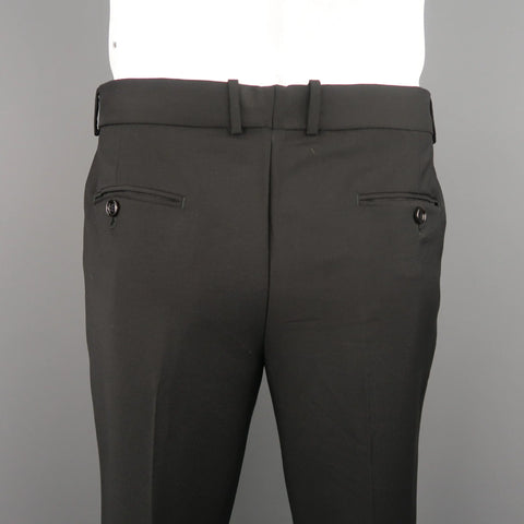 ALEXANDER MCQUEEN Size 35 Black Solid Wool / Mohair Button Fly Dress Pants ALEXANDER MCQUEEN