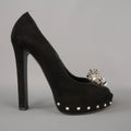 ALEXANDER MCQUEEN Size 7.5 Black Suede Spike Platform Silver Mohawk SKull Pumps ALEXANDER MCQUEEN