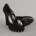 ALEXANDER MCQUEEN Size 7.5 Black Suede Spike Platform Silver Mohawk SKull Pumps ALEXANDER MCQUEEN