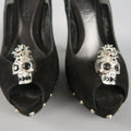 ALEXANDER MCQUEEN Size 7.5 Black Suede Spike Platform Silver Mohawk SKull Pumps ALEXANDER MCQUEEN