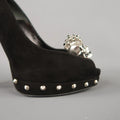 ALEXANDER MCQUEEN Size 7.5 Black Suede Spike Platform Silver Mohawk SKull Pumps ALEXANDER MCQUEEN