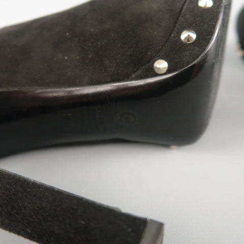 ALEXANDER MCQUEEN Size 7.5 Black Suede Spike Platform Silver Mohawk SKull Pumps ALEXANDER MCQUEEN