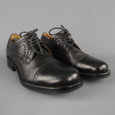 ALEXANDER MCQUEEN Size 8 Black Perforated Leather Lace Up Shoe