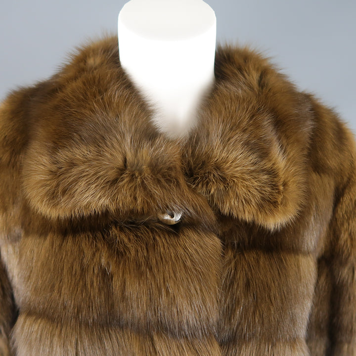 ALTIOLI Size L Brown Sable Fur Collared Jacket