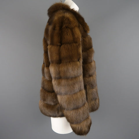 ALTIOLI Size L Brown Sable Fur Collared Jacket ALTIOLI