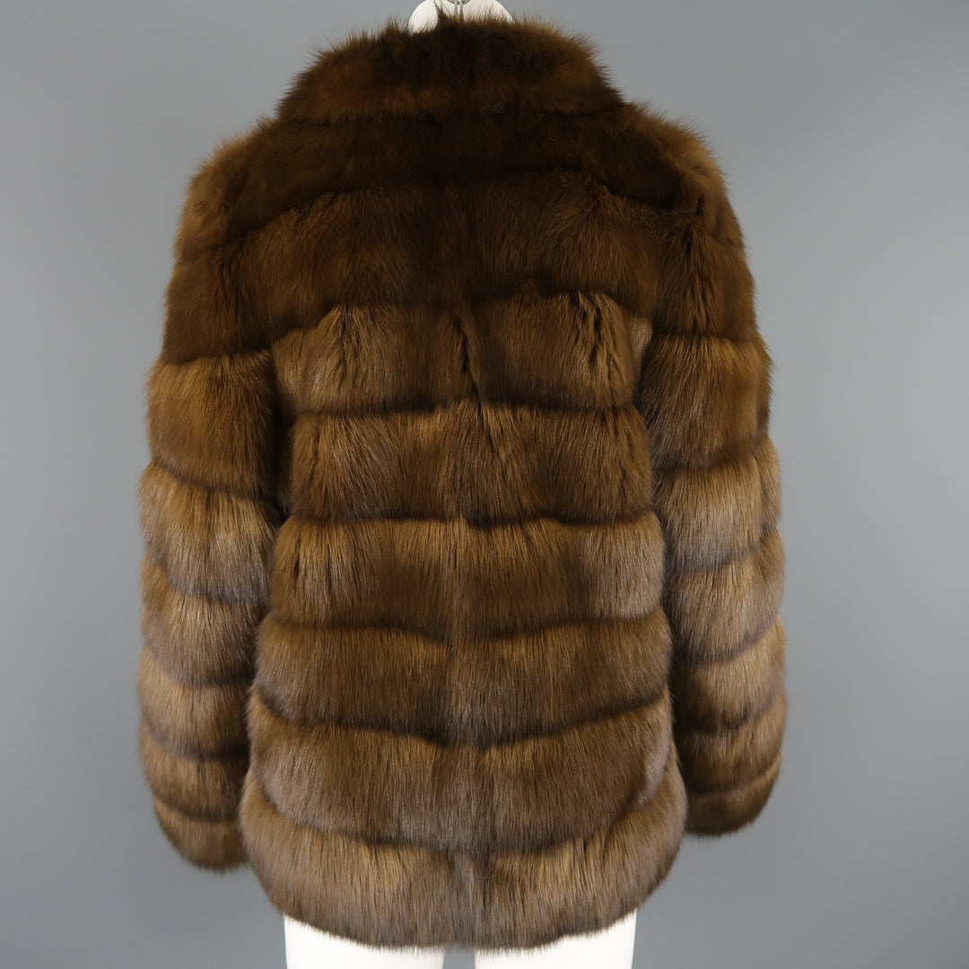 ALTIOLI Size L Brown Sable Fur Collared Jacket