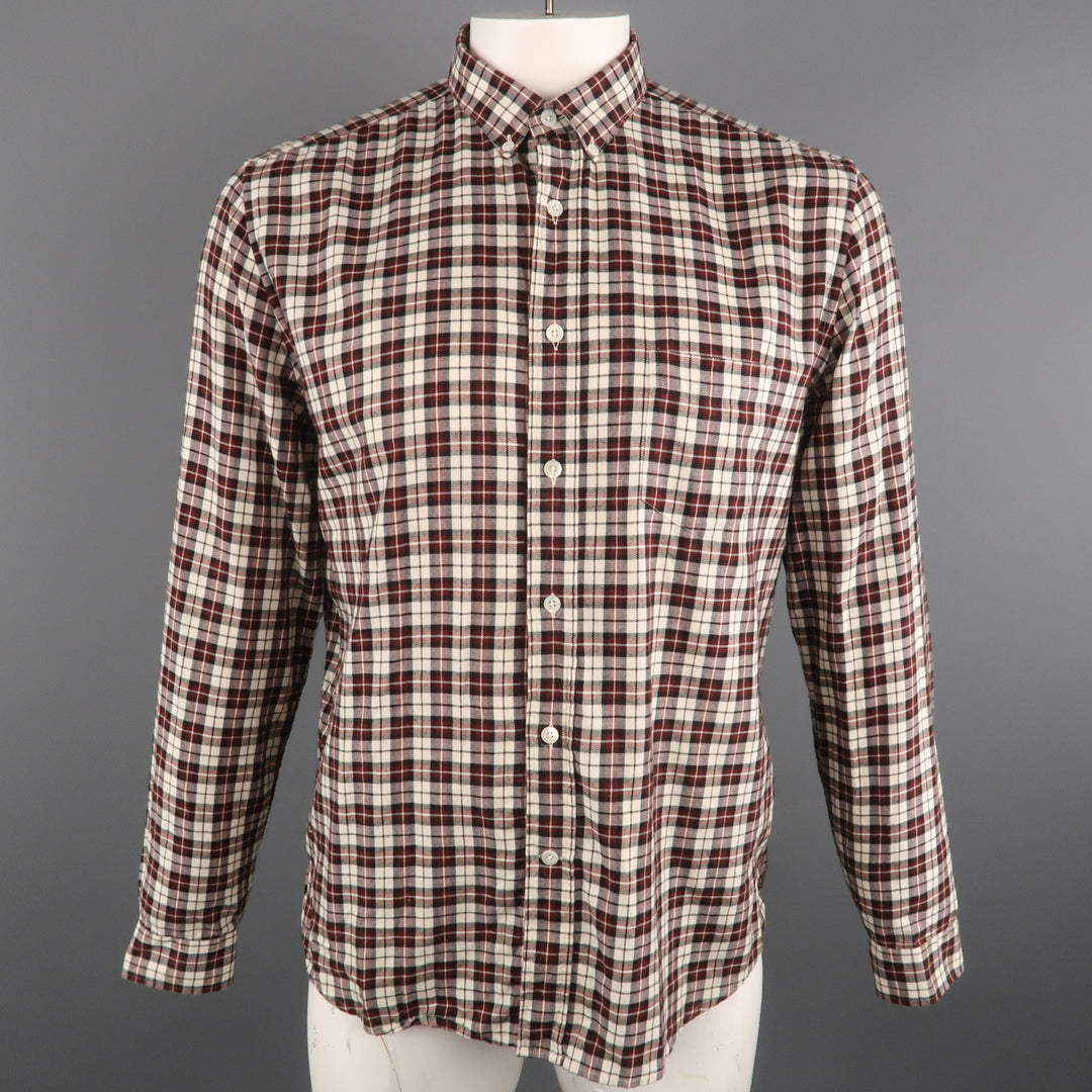 AMI by ALEXANDRE MATTIUSSI Size L Plaid Cotton Button Down Long Sleeve Shirt