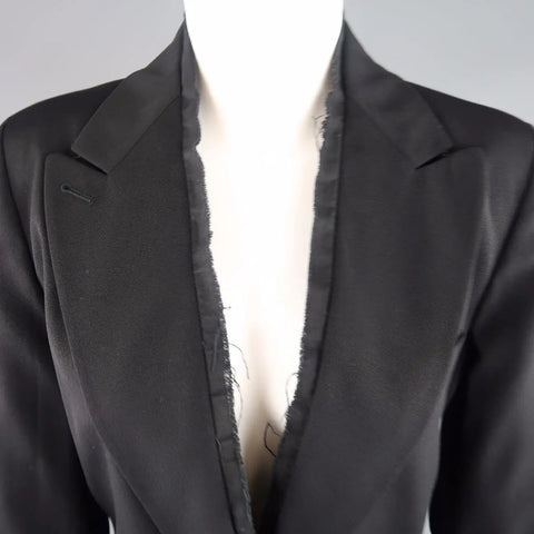 ANN DEMEULEMEESTER Size 6 Black Wool Raw Trim Peak Lapel Blazer ANN DEMEULEMEESTER
