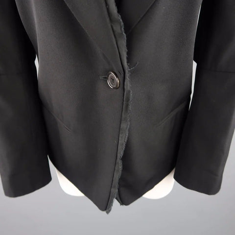 ANN DEMEULEMEESTER Size 6 Black Wool Raw Trim Peak Lapel Blazer ANN DEMEULEMEESTER