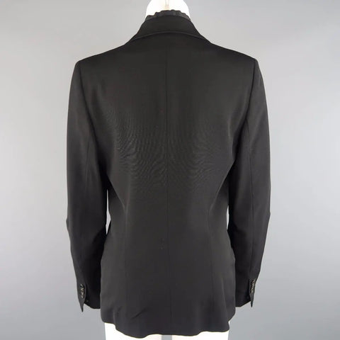 ANN DEMEULEMEESTER Size 6 Black Wool Raw Trim Peak Lapel Blazer ANN DEMEULEMEESTER