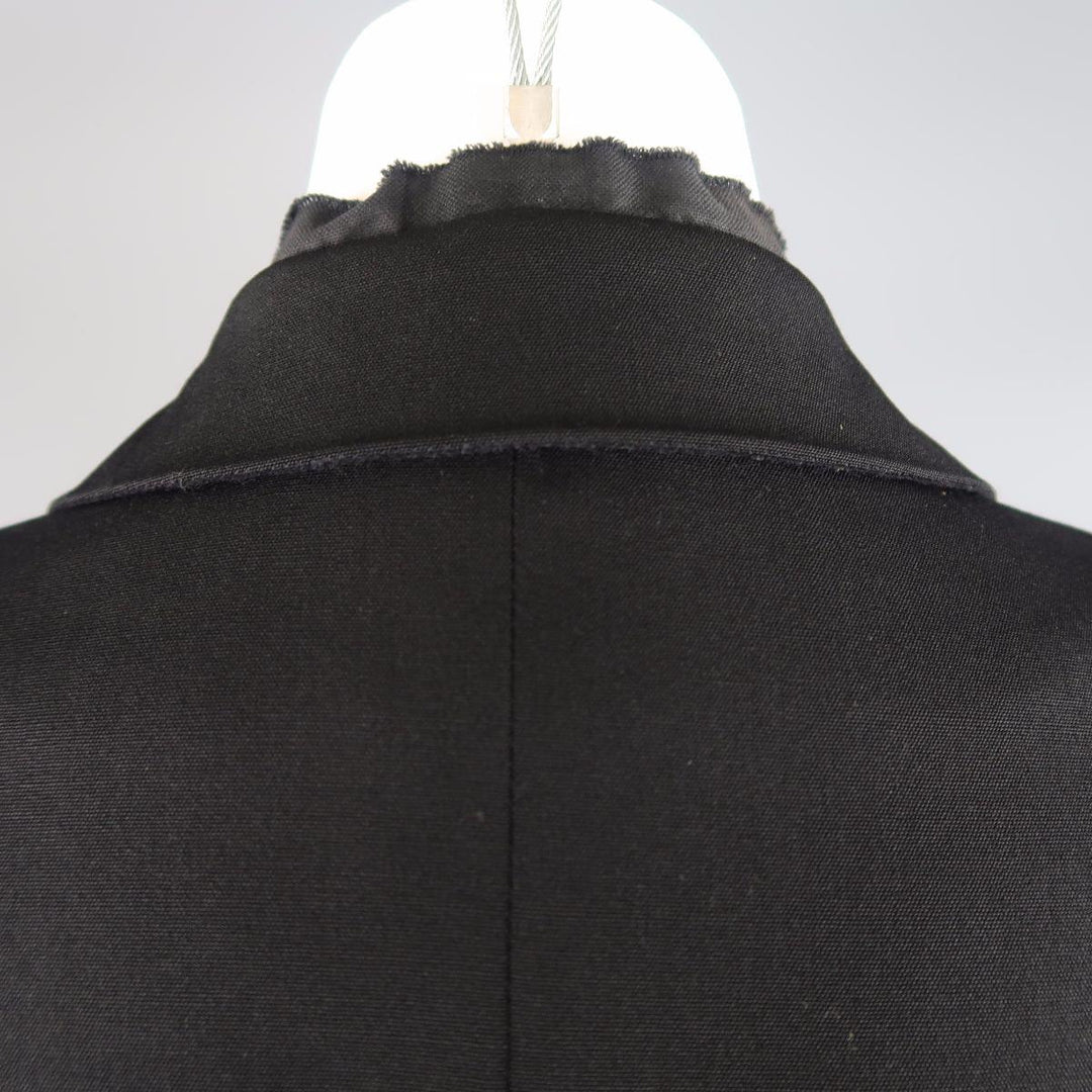 ANN DEMEULEMEESTER Size 6 Black Wool Raw Trim Peak Lapel Blazer