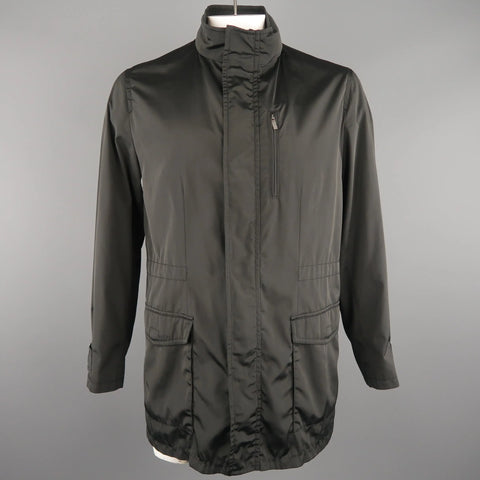 ARMANI COLLEZIONI 40 Black Solid Polyester Hooded  Jacket ARMANI COLLEZIONI
