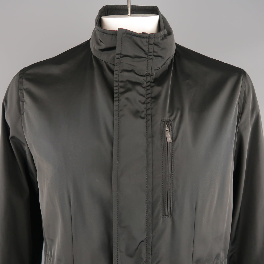 ARMANI COLLEZIONI 40 Black Solid Polyester Hooded  Jacket