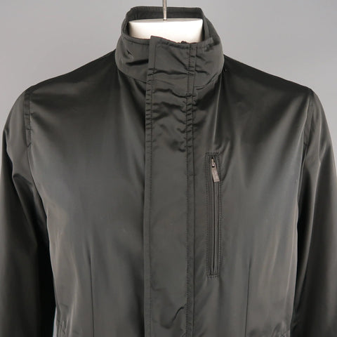 ARMANI COLLEZIONI 40 Black Solid Polyester Hooded  Jacket ARMANI COLLEZIONI