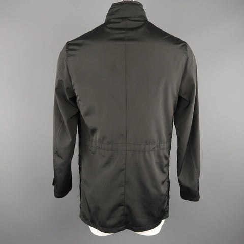 ARMANI COLLEZIONI 40 Black Solid Polyester Hooded  Jacket ARMANI COLLEZIONI
