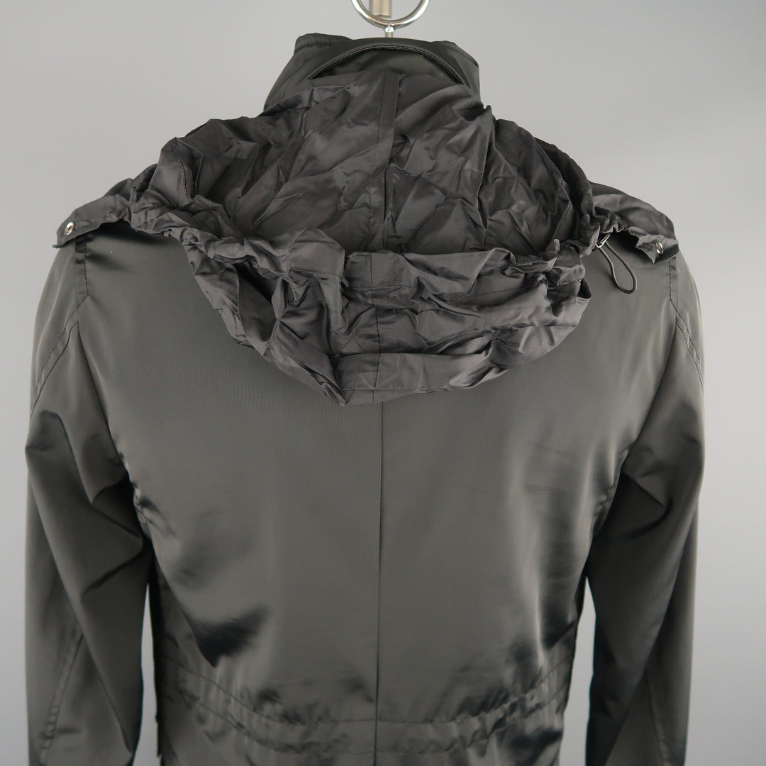 ARMANI COLLEZIONI 40 Black Solid Polyester Hooded  Jacket