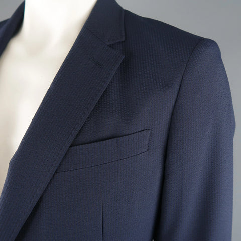 ARMANI COLLEZIONI 44 Navy Stripe Textured Notch Lapel 2 Button Sport Coat ARMANI COLLEZIONI