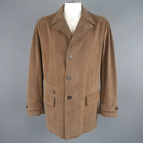 ARMANI COLLEZIONI 46 Taupe Microsuede Pointed Lapel Coat ARMANI COLLEZIONI