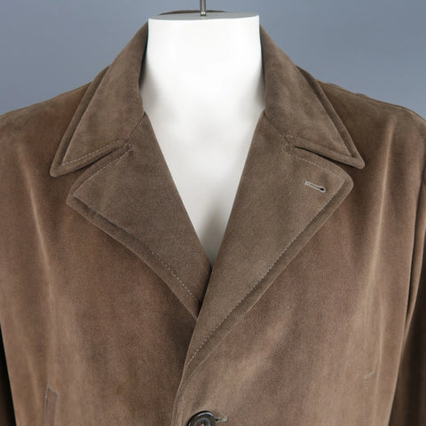 ARMANI COLLEZIONI 46 Taupe Microsuede Pointed Lapel Coat ARMANI COLLEZIONI
