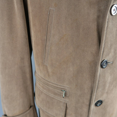 ARMANI COLLEZIONI 46 Taupe Microsuede Pointed Lapel Coat ARMANI COLLEZIONI