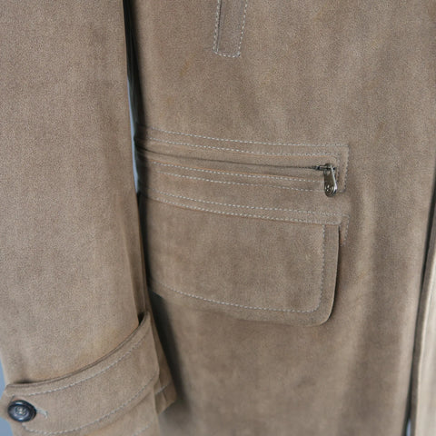 ARMANI COLLEZIONI 46 Taupe Microsuede Pointed Lapel Coat ARMANI COLLEZIONI