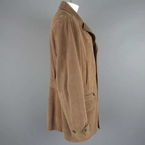 ARMANI COLLEZIONI 46 Taupe Microsuede Pointed Lapel Coat ARMANI COLLEZIONI
