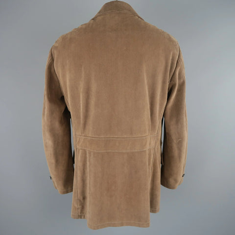 ARMANI COLLEZIONI 46 Taupe Microsuede Pointed Lapel Coat ARMANI COLLEZIONI