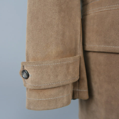 ARMANI COLLEZIONI 46 Taupe Microsuede Pointed Lapel Coat ARMANI COLLEZIONI
