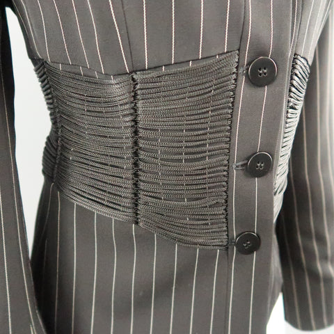 ARMANI COLLEZIONI Size 12 Black Pinstripe Fringe Corset Blazer Jacket