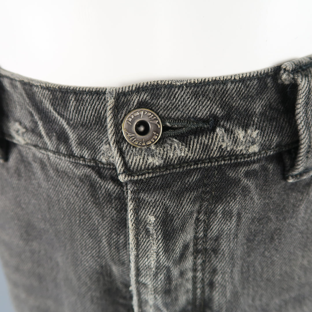 ATTACHMENT Size 32 Charcoal Distressed Washed Denim Diagonal Seam Jeans