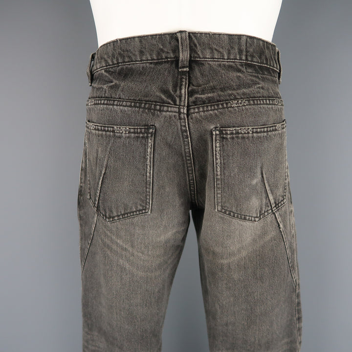 ATTACHMENT Size 32 Charcoal Distressed Washed Denim Diagonal Seam Jeans
