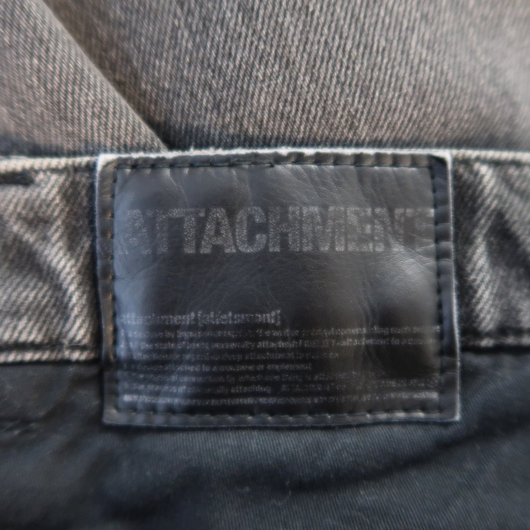ATTACHMENT Size 32 Charcoal Distressed Washed Denim Diagonal Seam Jeans