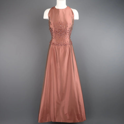 BADGLEY MISCHKA Size 10 Dusty Rose Silk Taffeta Beaded Bodice Evening Gown BADGLEY MISCHKA