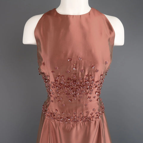 BADGLEY MISCHKA Size 10 Dusty Rose Silk Taffeta Beaded Bodice Evening Gown BADGLEY MISCHKA