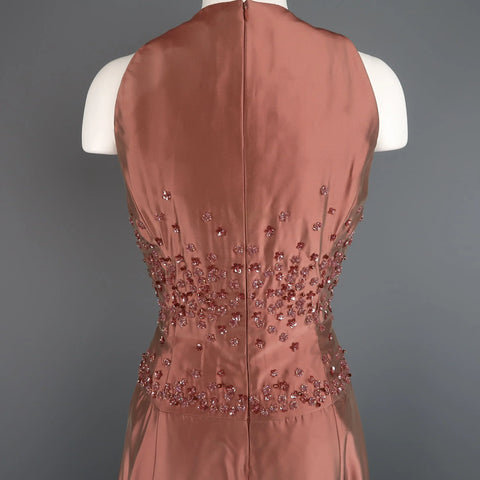 BADGLEY MISCHKA Size 10 Dusty Rose Silk Taffeta Beaded Bodice Evening Gown BADGLEY MISCHKA